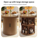 Table à manger ronde à pied central de 35,5 po avec étagère de rangement, base en bois, pour petit espace