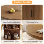 Table à manger ronde à pied central de 35,5 po avec étagère de rangement, base en bois, pour petit espace