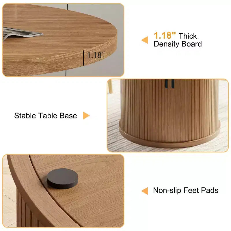 Table à manger ronde à pied central de 35,5 po avec étagère de rangement, base en bois, pour petit espace