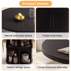 Table à manger ronde à pied central de 35,5 po avec étagère de rangement, base en bois, pour petit espace