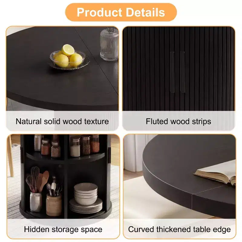 Table à manger ronde à pied central de 35,5 po avec étagère de rangement, base en bois, pour petit espace