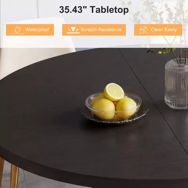 Table à manger ronde à pied central de 35,5 po avec étagère de rangement, base en bois, pour petit espace