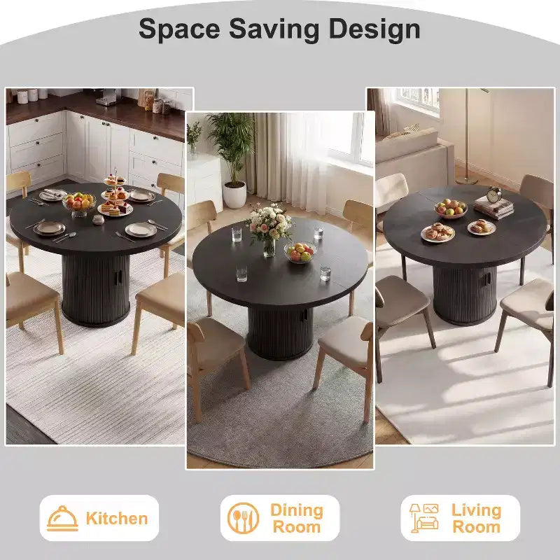 Table à manger ronde à pied central de 35,5 po avec étagère de rangement, base en bois, pour petit espace