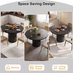 Table à manger ronde à pied central de 35,5 po avec étagère de rangement, base en bois, pour petit espace
