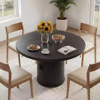 Dyonery 35.5 Round Pedestal Dining Table, with Storage Shelf, Wood Base Dinner Tables for Kitchen, Breakfast Nook, For Small Space