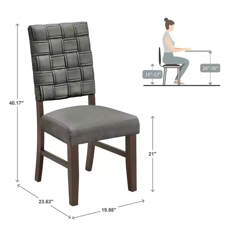 Chaises de salle à manger sans accoudoirs en bois d'hévéa, dossier tressé, finition noyer, lot de 2