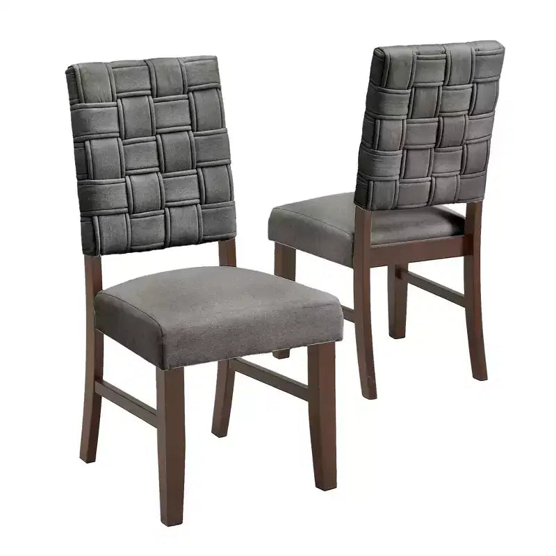 Chaises de salle à manger sans accoudoirs en bois d'hévéa, dossier tressé, finition noyer, lot de 2
