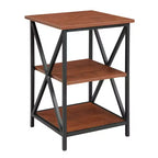 Table d'appoint rectangulaire en métal à 3 niveaux, noire, avec cadre croisé