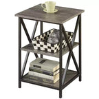 Table d'appoint rectangulaire en métal à 3 niveaux, noire, avec cadre croisé