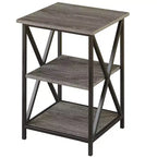 Table d'appoint rectangulaire en métal à 3 niveaux, noire, avec cadre croisé