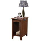Table d'appoint rectangulaire en bois avec station de recharge intégrée, noir