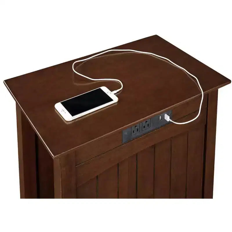 Table d'appoint rectangulaire en bois avec station de recharge intégrée, noir