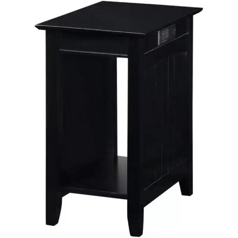Table d'appoint rectangulaire en bois avec station de recharge intégrée, noir