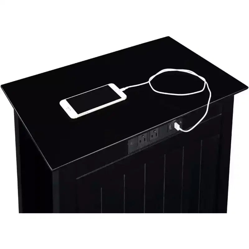 Table d'appoint rectangulaire en bois avec station de recharge intégrée, noir