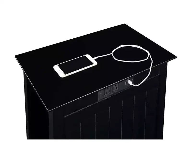 Table d'appoint rectangulaire en bois avec station de recharge intégrée, noir