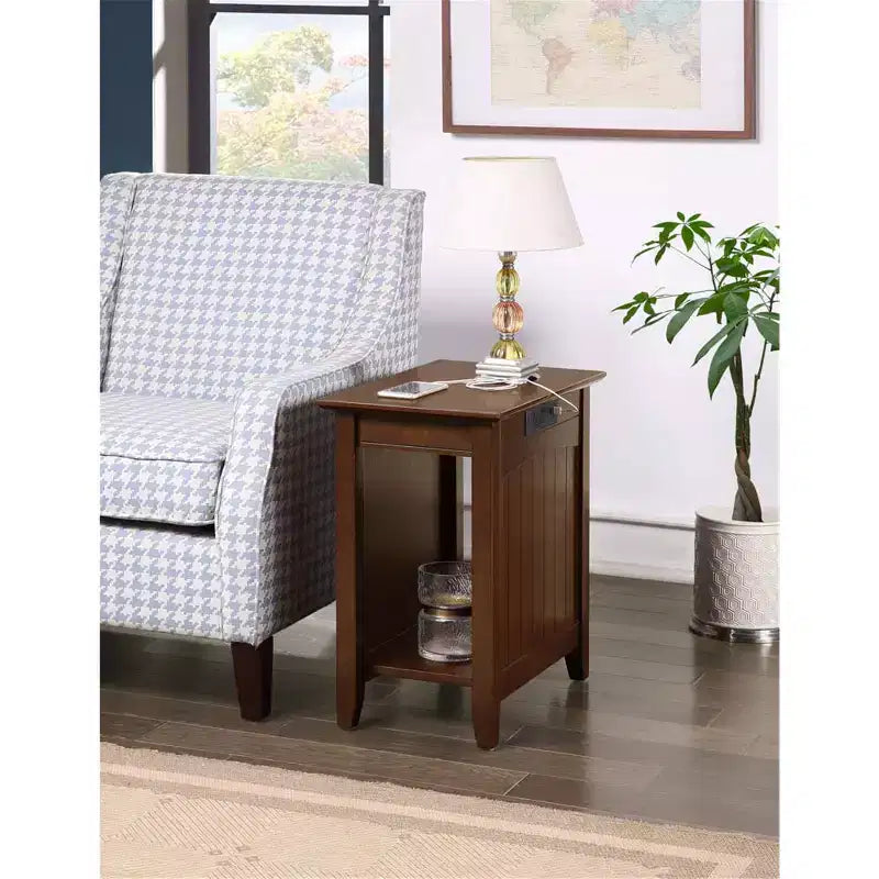 Table d'appoint rectangulaire en bois avec station de recharge intégrée, noir