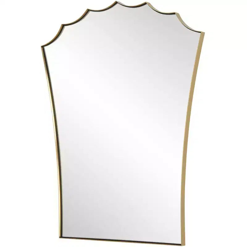 Miroir de courtoisie en laiton antique, arcade festonnée, 24" x 30,5", fixation murale