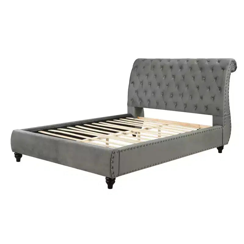 Lit traîneau capitonné en velours contemporain Queen Size