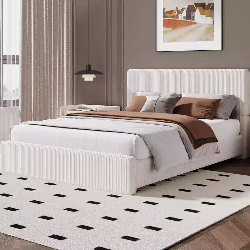 Cadre de lit plateforme rembourré avec support à lattes en bois pour chambre à coucher