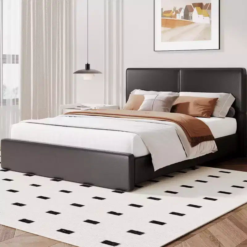 Cadre de lit plateforme rembourré avec support à lattes en bois pour chambre à coucher