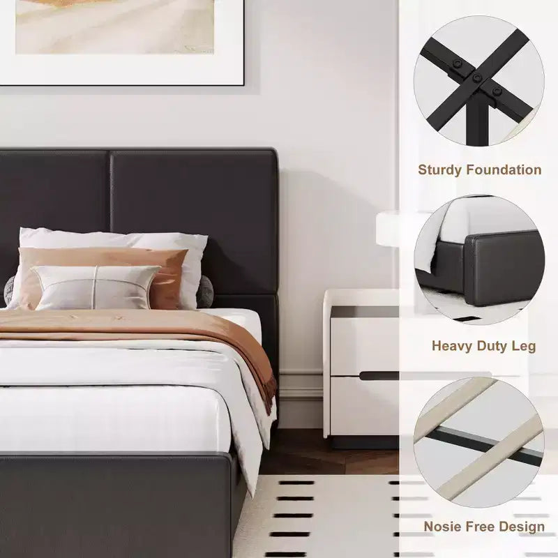 Cadre de lit plateforme rembourré avec support à lattes en bois pour chambre à coucher