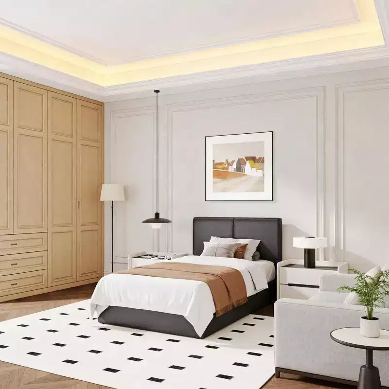 Cadre de lit plateforme rembourré avec support à lattes en bois pour chambre à coucher