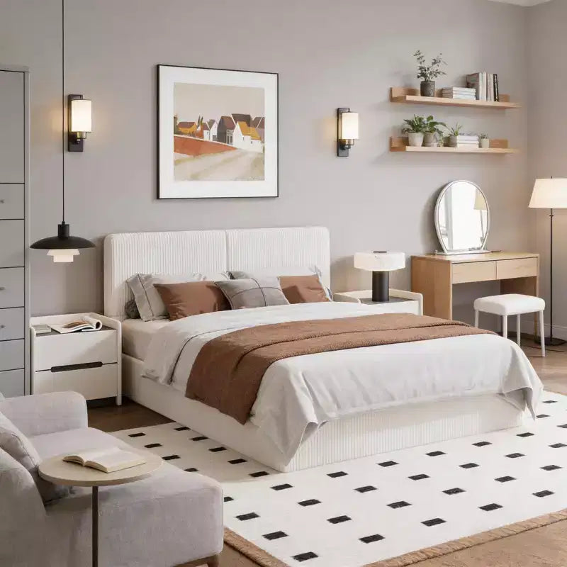 Cadre de lit plateforme rembourré avec support à lattes en bois pour chambre à coucher