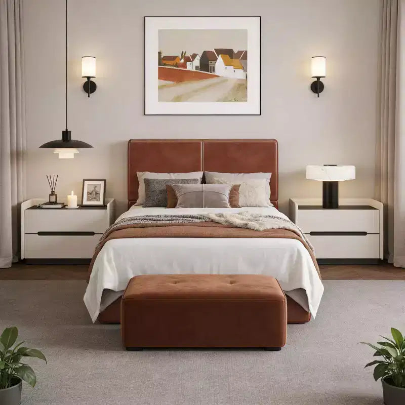 Cadre de lit plateforme rembourré avec support à lattes en bois pour chambre à coucher