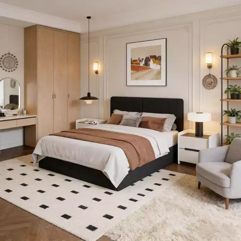Cadre de lit plateforme rembourré avec support à lattes en bois pour chambre à coucher
