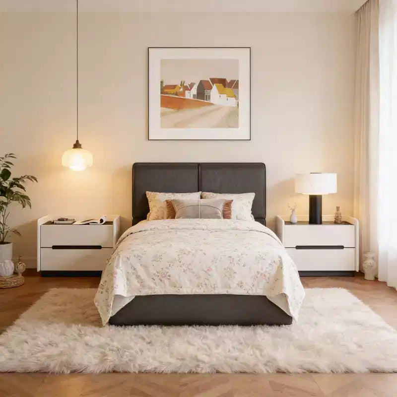 Cadre de lit plateforme rembourré avec support à lattes en bois pour chambre à coucher