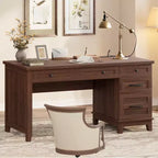 Bureau double en bois rustique avec 4 tiroirs classeurs, table d'écriture pour 2 personnes pour bureau à domicile