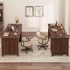 Bureau double en bois rustique avec 4 tiroirs classeurs, table d'écriture pour 2 personnes pour bureau à domicile