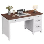 Bureau double en bois rustique avec 4 tiroirs classeurs, table d'écriture pour 2 personnes pour bureau à domicile