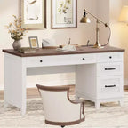 Bureau double en bois rustique avec 4 tiroirs classeurs, table d'écriture pour 2 personnes pour bureau à domicile