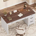 Bureau double en bois rustique avec 4 tiroirs classeurs, table d'écriture pour 2 personnes pour bureau à domicile