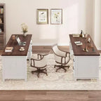 Bureau double en bois rustique avec 4 tiroirs classeurs, table d'écriture pour 2 personnes pour bureau à domicile