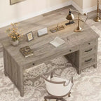 Bureau double en bois rustique avec 4 tiroirs classeurs, table d'écriture pour 2 personnes pour bureau à domicile