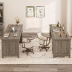 Bureau double en bois rustique avec 4 tiroirs classeurs, table d'écriture pour 2 personnes pour bureau à domicile