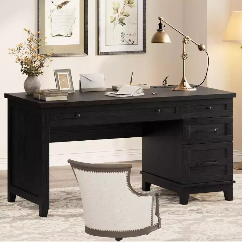 Bureau double en bois rustique avec 4 tiroirs classeurs, table d'écriture pour 2 personnes pour bureau à domicile