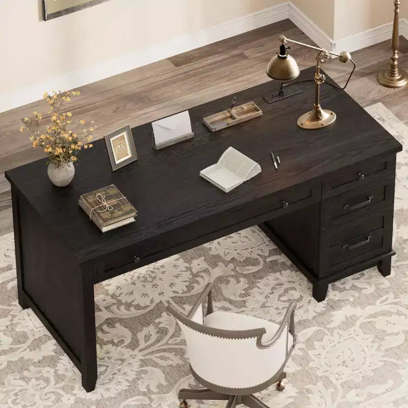 Bureau double en bois rustique avec 4 tiroirs classeurs, table d'écriture pour 2 personnes pour bureau à domicile