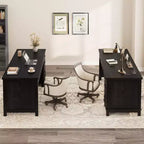 Bureau double en bois rustique avec 4 tiroirs classeurs, table d'écriture pour 2 personnes pour bureau à domicile
