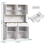 Meuble de rangement haut de cuisine de 180 cm avec station de charge, vaisselier de cuisine de 120 cm de large avec support pour micro-ondes, meuble de rangement pour garde-manger pour salle à manger