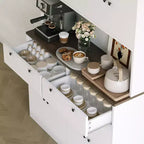 Meuble de rangement haut de cuisine de 180 cm avec station de charge, vaisselier de cuisine de 120 cm de large avec support pour micro-ondes, meuble de rangement pour garde-manger pour salle à manger