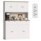 Meuble de rangement haut de cuisine de 180 cm avec station de charge, vaisselier de cuisine de 120 cm de large avec support pour micro-ondes, meuble de rangement pour garde-manger pour salle à manger