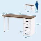 Bureau d'ordinateur de 119,4 cm avec 5 tiroirs, bureau d'ordinateur en bois avec rangement, table d'écriture moderne pour petits espaces, bureau à domicile, chambre à coucher