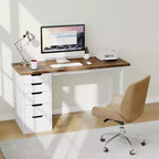 Bureau d'ordinateur de 119,4 cm avec 5 tiroirs, bureau d'ordinateur en bois avec rangement, table d'écriture moderne pour petits espaces, bureau à domicile, chambre à coucher
