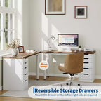 Bureau d'ordinateur de 119,4 cm avec 5 tiroirs, bureau d'ordinateur en bois avec rangement, table d'écriture moderne pour petits espaces, bureau à domicile, chambre à coucher