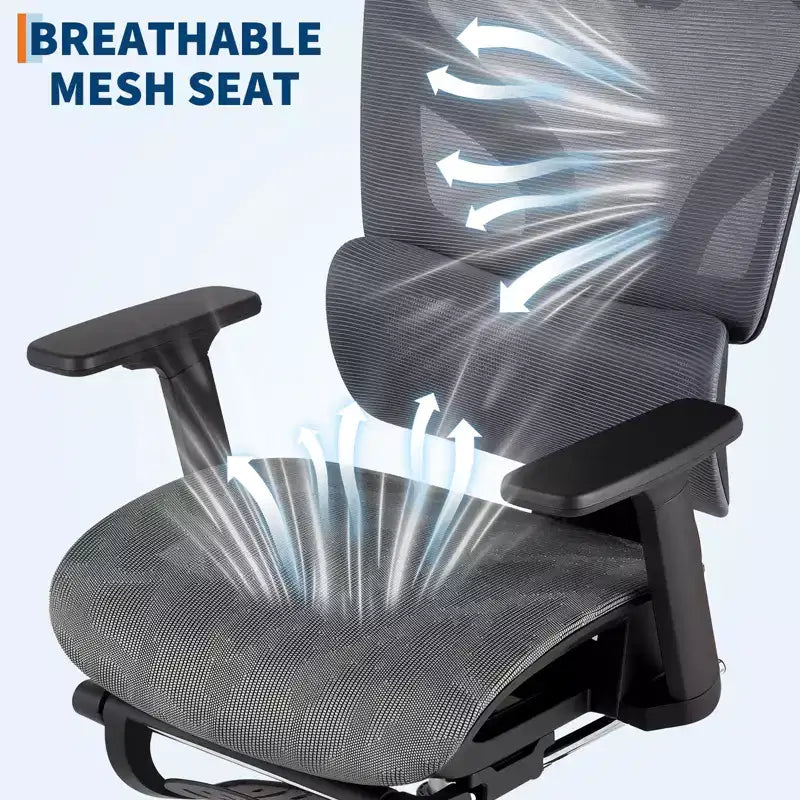 Chaise de bureau ergonomique en maille 3e génération - Accoudoirs réglables 4D, soutien lombaire et repose-pieds, chaise de bureau à dossier haut pour le bureau à domicile (1 paquet)