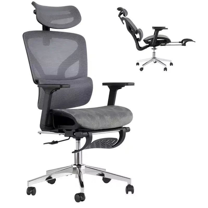 Chaise de bureau ergonomique en maille 3e génération - Accoudoirs réglables 4D, soutien lombaire et repose-pieds, chaise de bureau à dossier haut pour le bureau à domicile (1 paquet)