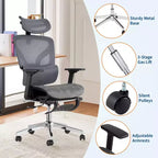 Chaise de bureau ergonomique en maille 3e génération - Accoudoirs réglables 4D, soutien lombaire et repose-pieds, chaise de bureau à dossier haut pour le bureau à domicile (1 paquet)